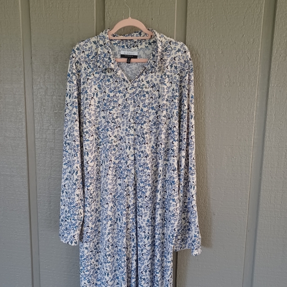 Eloquii Women Floral Print Midi Shirt Dress Size 28 Preppy Tie Waist Long Sleeve - Picture 3 of 13